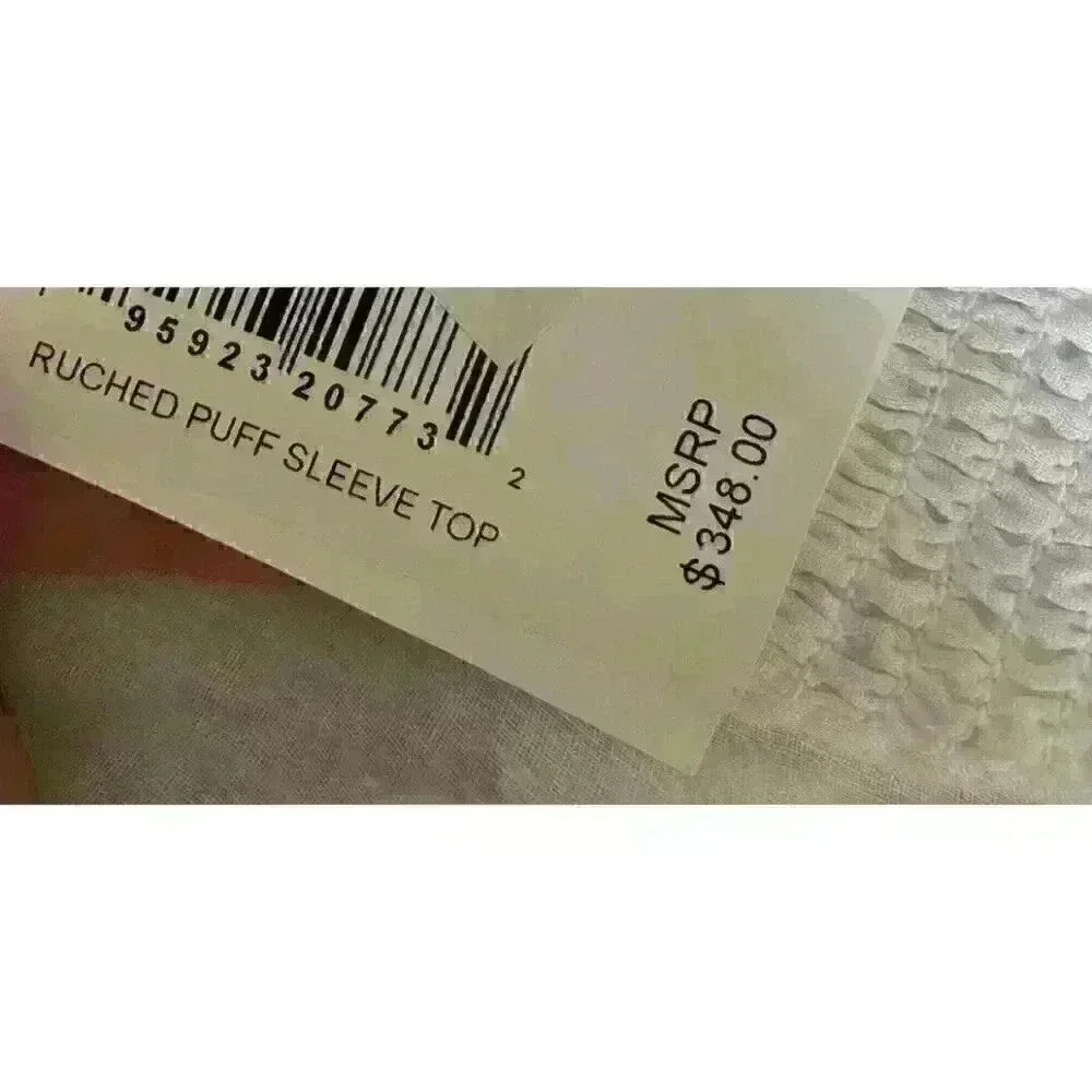 FRAME Ruched Crop Puff Sleeve top Blanc White Ramie Tie Medium $348 New beach - Picture 5 of 6